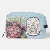 Custom logo Classy retro background botanical blue Waschbeutel (Rückseite)