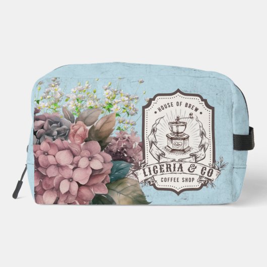 Custom logo Classy retro background botanical blue Waschbeutel (Rückseite)