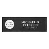 Custom logo elegant black leather white title namenschild (Vorderseite)