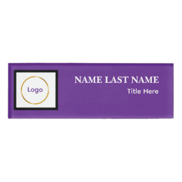 Custom Logo Elegant Dusty Blue White Magnet Namenschild