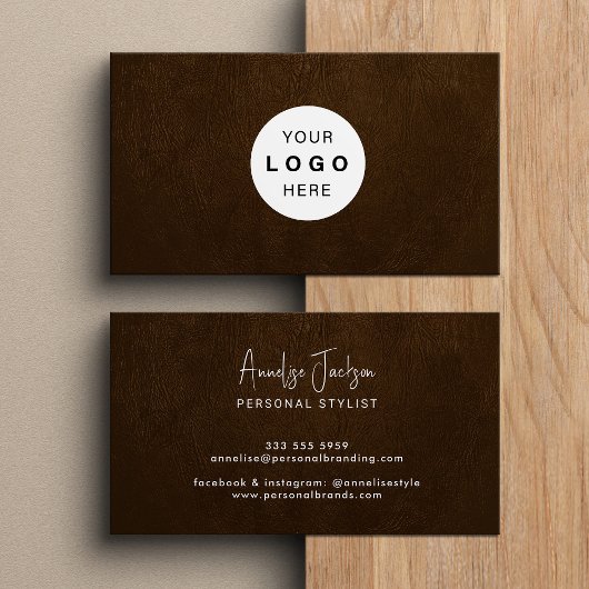 Custom logo elegant luxury brown leather  visitenkarte