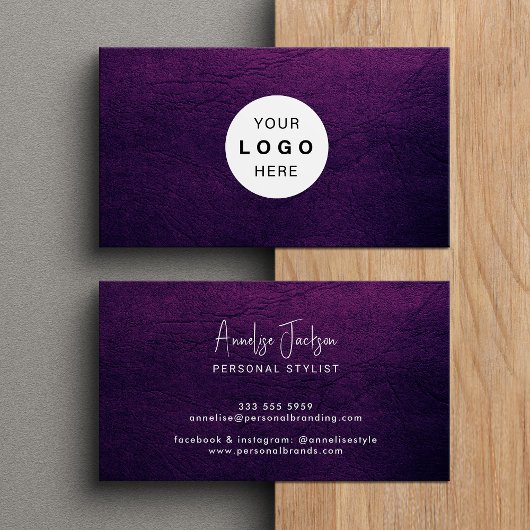 Custom logo elegant luxury purple leather  visitenkarte