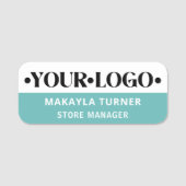Custom Logo Employee Aqua  Namensschild (Vorderseite)