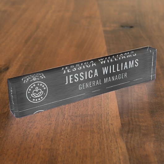 Custom Logo Employee Luxury Faux Brushed Black Namensplakette (Seite)