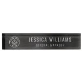 Custom Logo Employee Luxury Faux Brushed Black Namensplakette (Vorderseite)