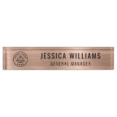 Custom Logo Employee Luxury Faux Brushed Rose Gold Namensplakette (Vorderseite)