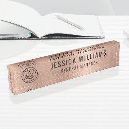 Custom Logo Employee Luxury Faux Brushed Rose Gold Namensplakette