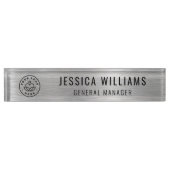 Custom Logo Employee Name Luxe Faux Brushed Silver Namensplakette (Vorderseite)