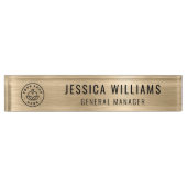 Custom Logo Employee Name Luxury Faux Brushed Gold Namensplakette (Vorderseite)