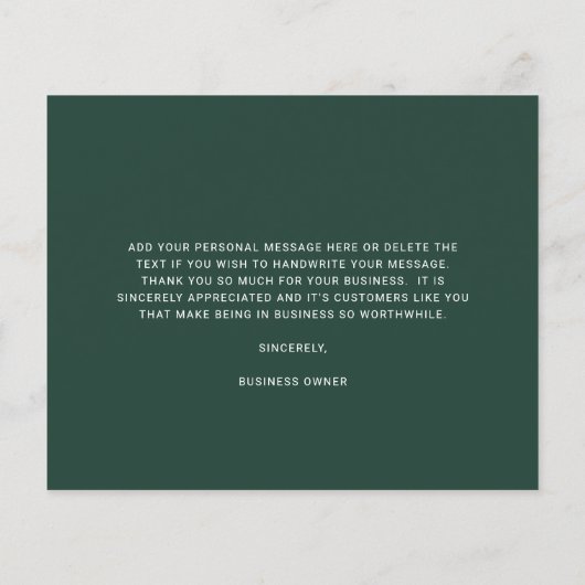 Custom Logo Forest Green Budget Thank You Card (Rückseite)