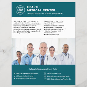 Custom Logo Foto QR Klinik Ärzte Aquamarin Flyer
