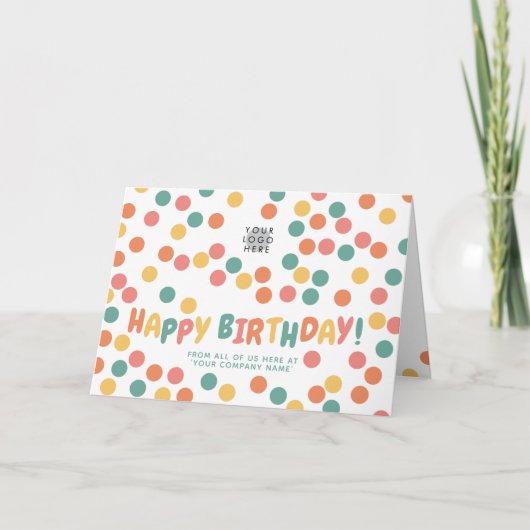 Custom Logo Fun farbenfrohe Confetti Happy Birthda Karte (Vorderseite)