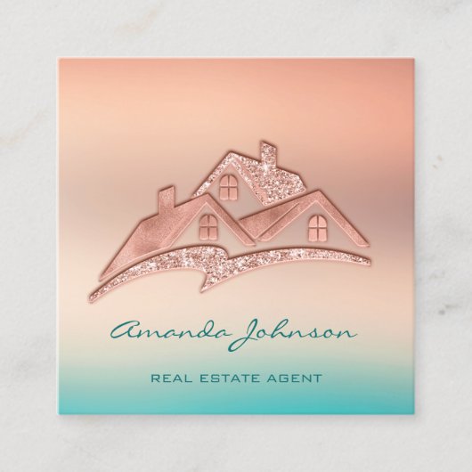 Custom Logo House Real Anwesen Agent Zuhause Aquam Quadratische Visitenkarte (Vorderseite)