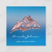 Custom Logo House Real Anwesen Agent Zuhause Blue Quadratische Visitenkarte (Vorderseite)