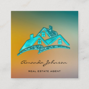 Custom Logo House Real Anwesen Agent Zuhause Blue  Quadratische Visitenkarte