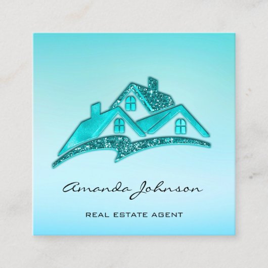 Custom Logo House Real Anwesen Agent Zuhause Blue  Quadratische Visitenkarte (Vorderseite)