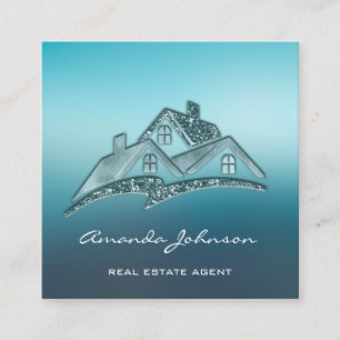 Custom Logo House Real Anwesen Agent Zuhause Blue  Quadratische Visitenkarte