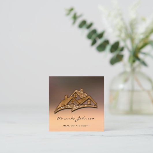 Custom Logo House Real Anwesen Agent Zuhause Bronz Quadratische Visitenkarte (Stehend Vorderseite)