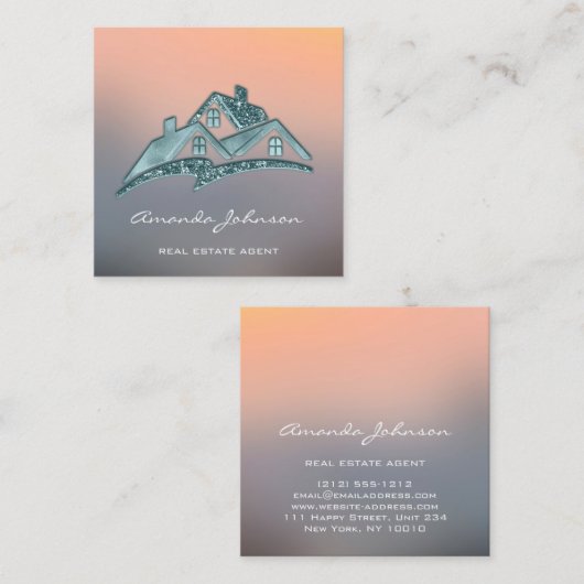 Custom Logo House Real Anwesen Agent Zuhause Grau Quadratische Visitenkarte (Vorne/Hinten)