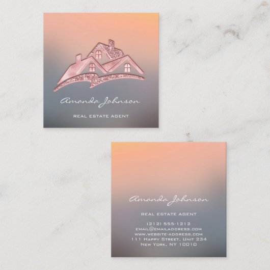 Custom Logo House Real Anwesen Agent Zuhause Grau Quadratische Visitenkarte (Vorne/Hinten)