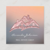 Custom Logo House Real Anwesen Agent Zuhause Grau Quadratische Visitenkarte (Vorderseite)