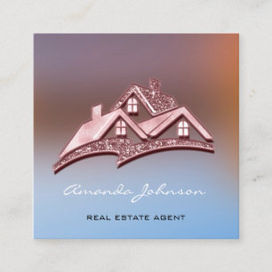 Custom Logo House Real Anwesen Agent Zuhause Rose Quadratische Visitenkarte