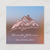 Custom Logo House Real Anwesen Agent Zuhause Rosen Quadratische Visitenkarte (Vorderseite)
