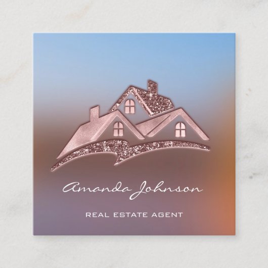 Custom Logo House Real Anwesen Agent Zuhause Rosen Quadratische Visitenkarte (Vorderseite)