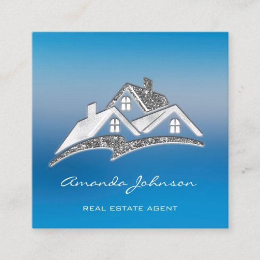 Custom Logo House Real Anwesen Agent Zuhause Silve Quadratische Visitenkarte (Vorderseite)
