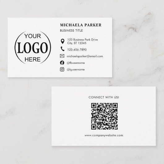 Custom Logo Icons Modern White QR Code Visitenkarte (Vorne/Hinten)