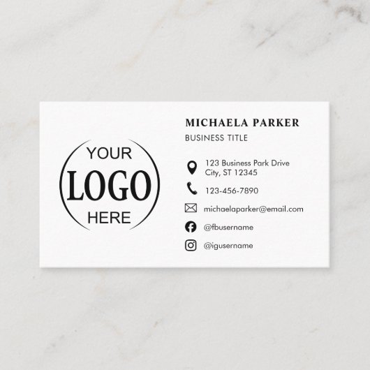 Custom Logo Icons Modern White QR Code Visitenkarte (Vorderseite)