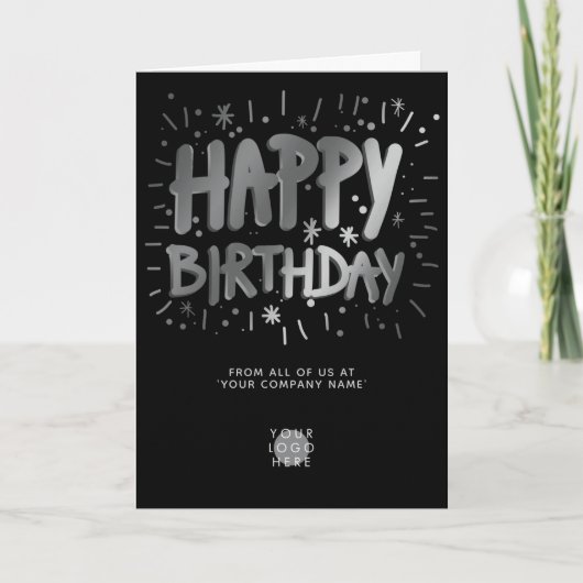 Custom Logo Imitate Silver Fun Happy Birthday Blac Karte (Vorderseite)
