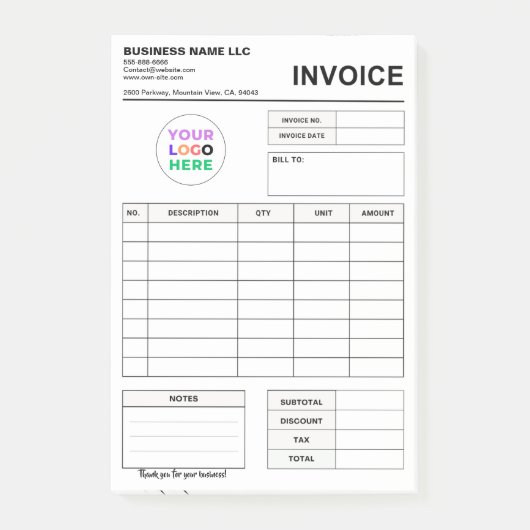 Custom Logo Invoice Order Forms | Business Pad Post-it Klebezettel (Vorderseite)