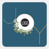 Custom logo Joy Blue Christmas Modern wreath Quadratischer Aufkleber (Vorderseite)