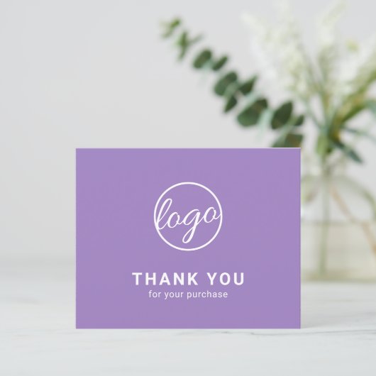 Custom Logo Lavender Budget Thank You Card (Stehend Vorderseite)