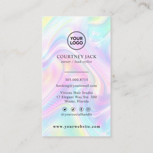  Custom Logo Luxus Holographic Pastel Rainbow Visitenkarte (Rückseite)