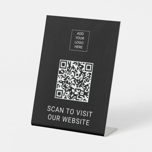 Custom Logo Minimalist QR Code Display Black Sockelschild (Vorderseite)