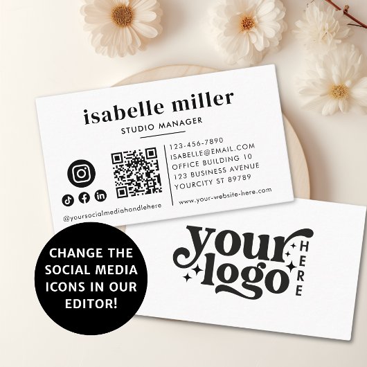 Custom Logo Modern Minimal Social Media Icons QR Visitenkarte
