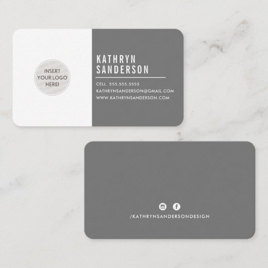 CUSTOM LOGO modern minimalistisch grau weiß Visitenkarte (Vorne/Hinten)