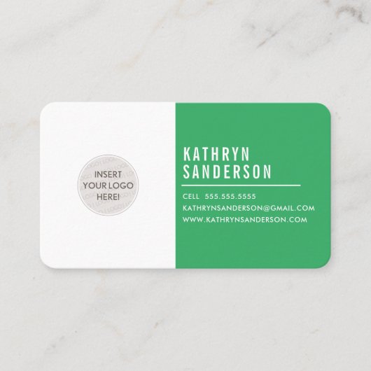CUSTOM LOGO modern minimalistisch grün weiß Visitenkarte (Vorderseite)