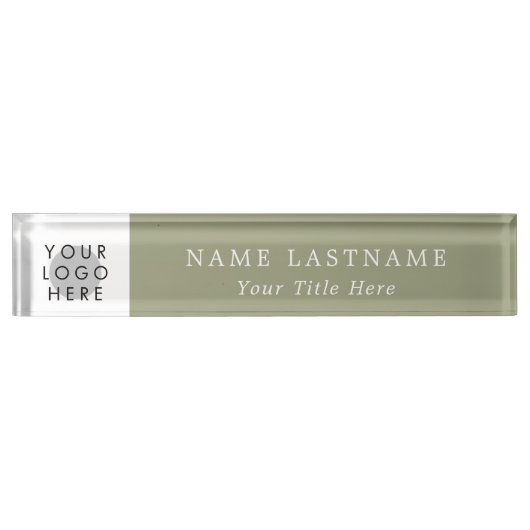 Custom Logo Modern Sage Green Name Title Simple Namensplakette (Vorderseite)