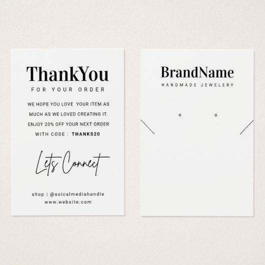 Custom Logo Necklace Ohrringe Danke Karte (Vorne & Hinten)