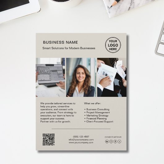 Custom Logo Photo QR Corporate Business Flyer