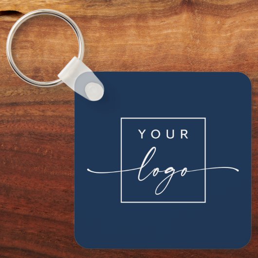 Custom logo QR code text double sided dark blue Schlüsselanhänger (Vorderseite)