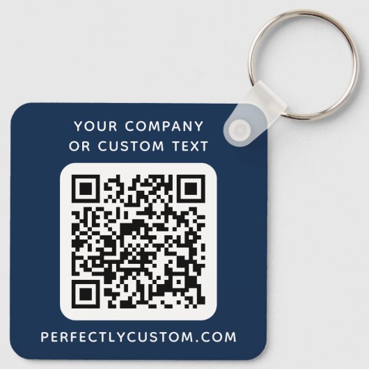Custom logo QR code text double sided dark blue Schlüsselanhänger (Rückseite)