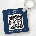 Custom logo QR code text double sided dark blue Schlüsselanhänger<br><div class="desc">Double sided keychain with your custom logo,  QR code and custom text on a dark blue or custom color background. Change fonts and font colors,  move and resize elements with the design tool.</div>