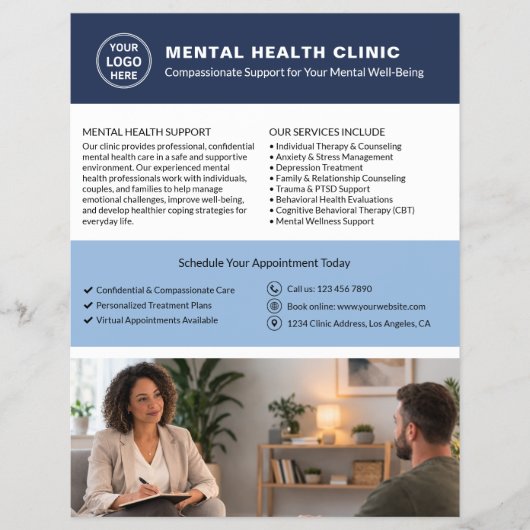 Custom Logo QR Mental Health Clinic Flyer (Vorne)