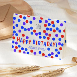 Custom Logo Royal Blue Red Confetti Happy Birthday Karte