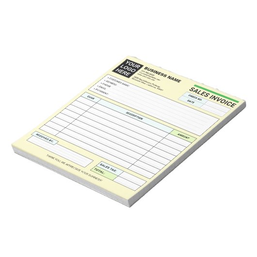 Custom Logo, Sales Invoice Receipt Small Business Notizblock (Rotiert)