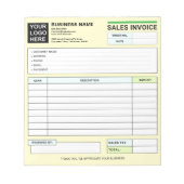 Custom Logo, Sales Invoice Receipt Small Business Notizblock (Vorderseite)